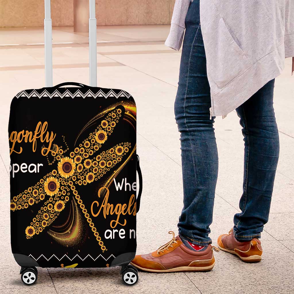 Dragonfly Sunflower Luggage Cover Dragonfly Appear When Angels Are Near - Wonder Print Shop