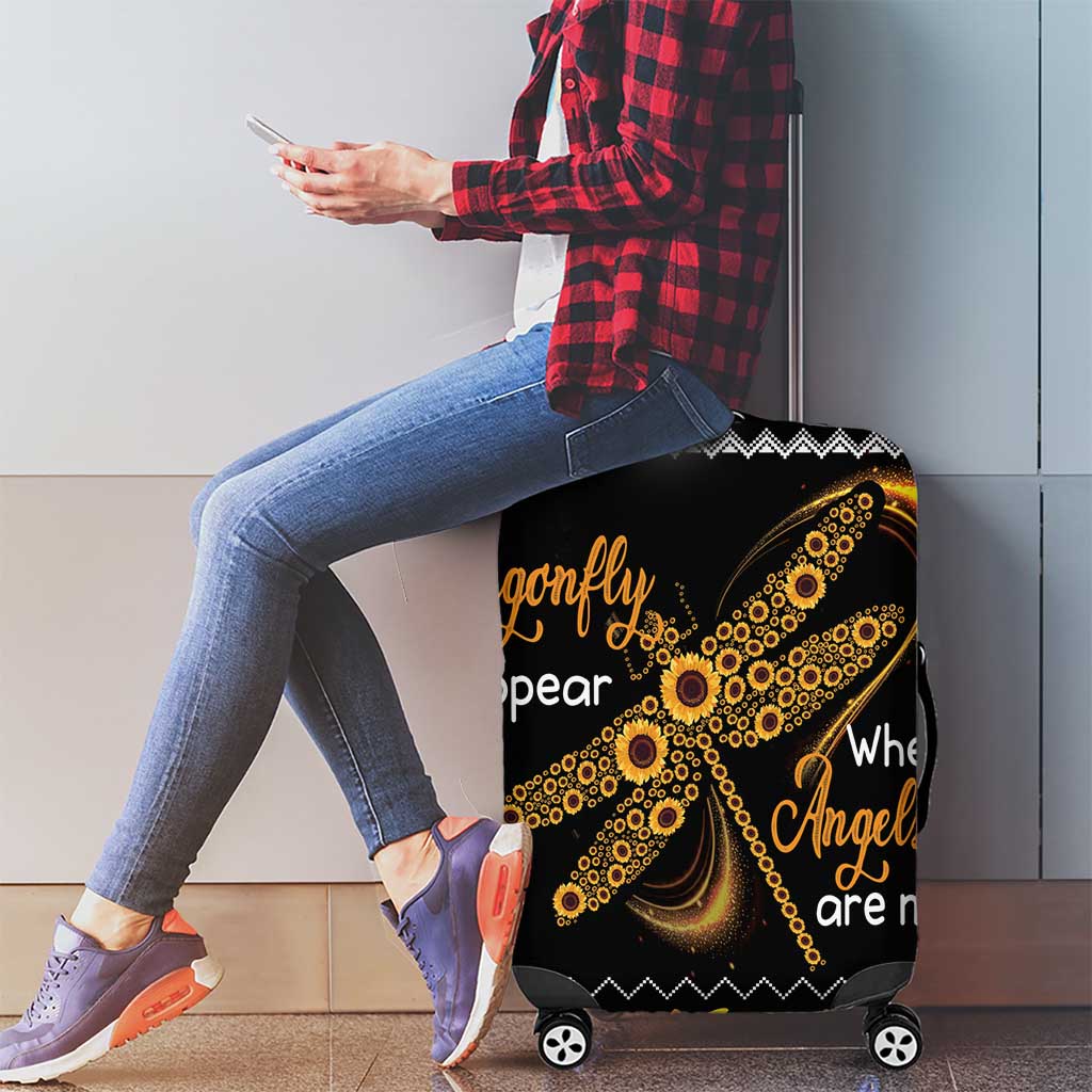 Dragonfly Sunflower Luggage Cover Dragonfly Appear When Angels Are Near - Wonder Print Shop