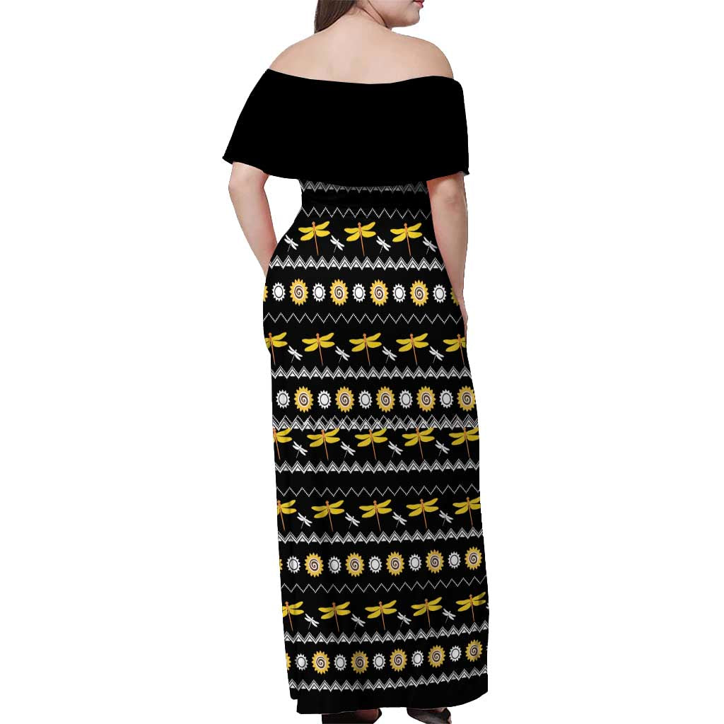 Dragonfly Sunflower Off Shoulder Maxi Dress Dragonfly Appear When Angels Are Near - Wonder Print Shop