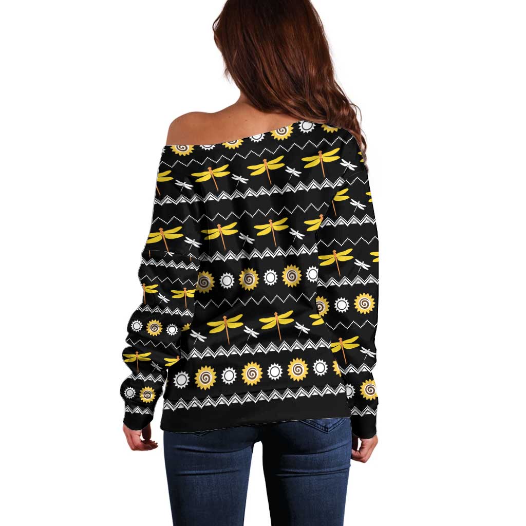 Dragonfly Sunflower Off Shoulder Sweater Dragonfly Appear When Angels Are Near - Wonder Print Shop