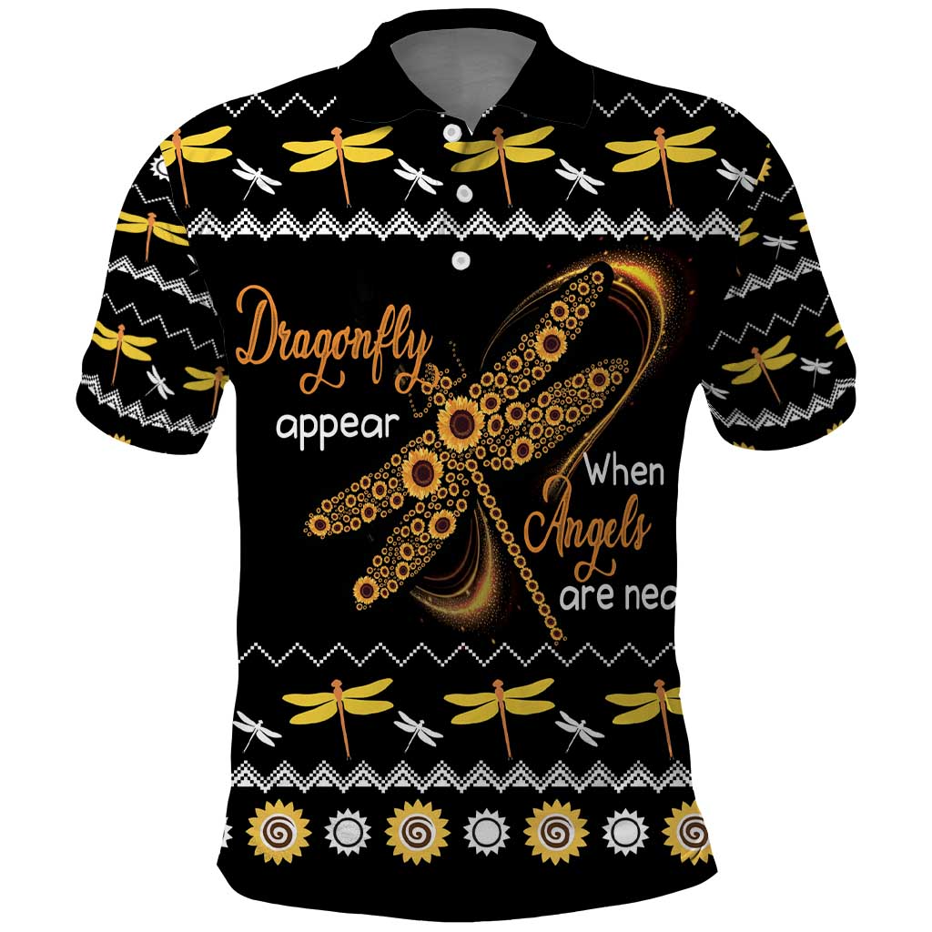 Dragonfly Sunflower Polo Shirt Dragonfly Appear When Angels Are Near - Wonder Print Shop