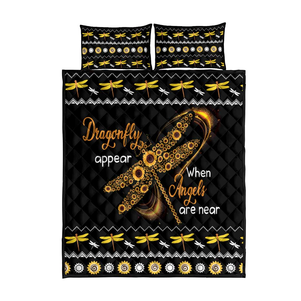 Dragonfly Sunflower Quilt Bed Set Dragonfly Appear When Angels Are Near - Wonder Print Shop