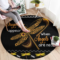 Dragonfly Sunflower Round Carpet Dragonfly Appear When Angels Are Near