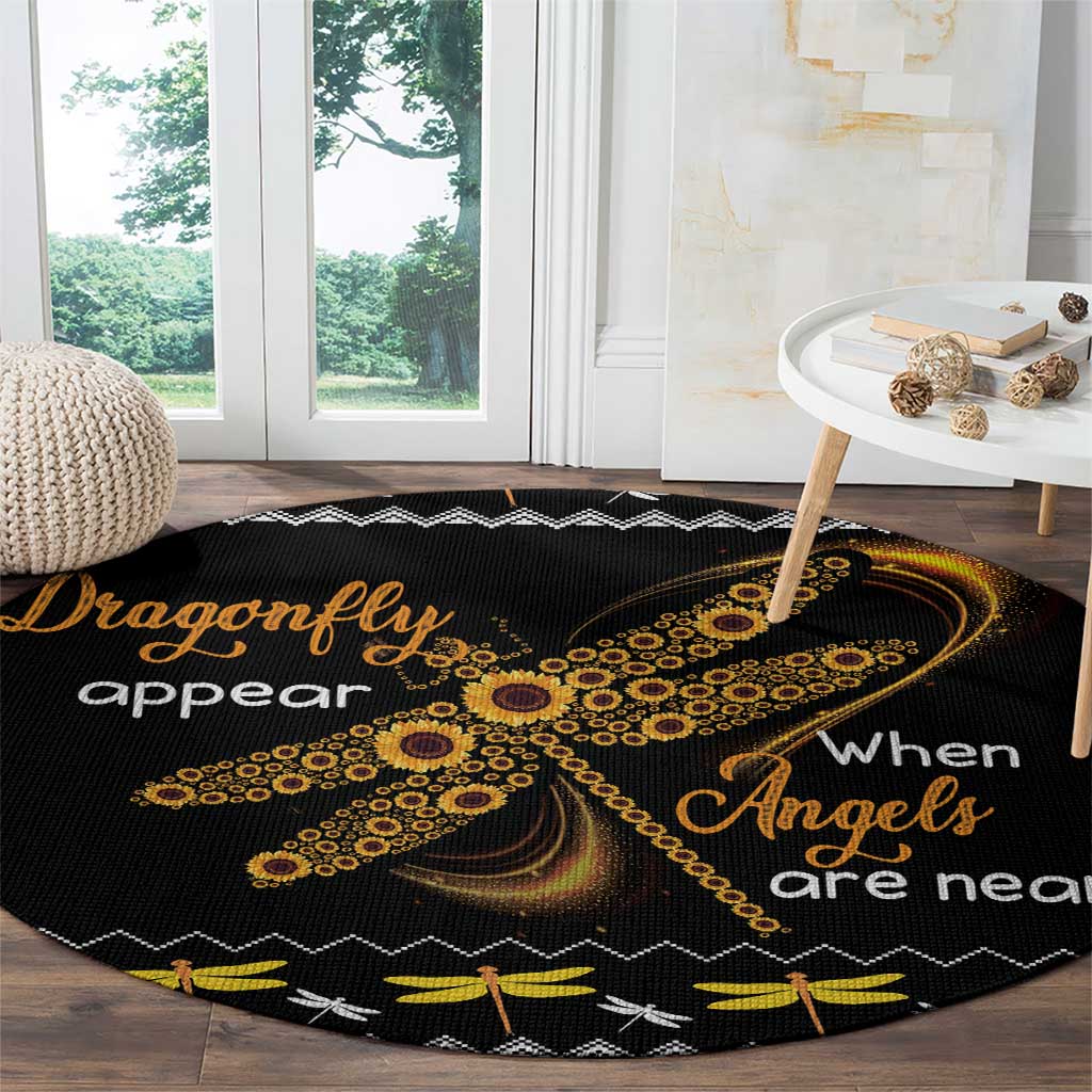 Dragonfly Sunflower Round Carpet Dragonfly Appear When Angels Are Near