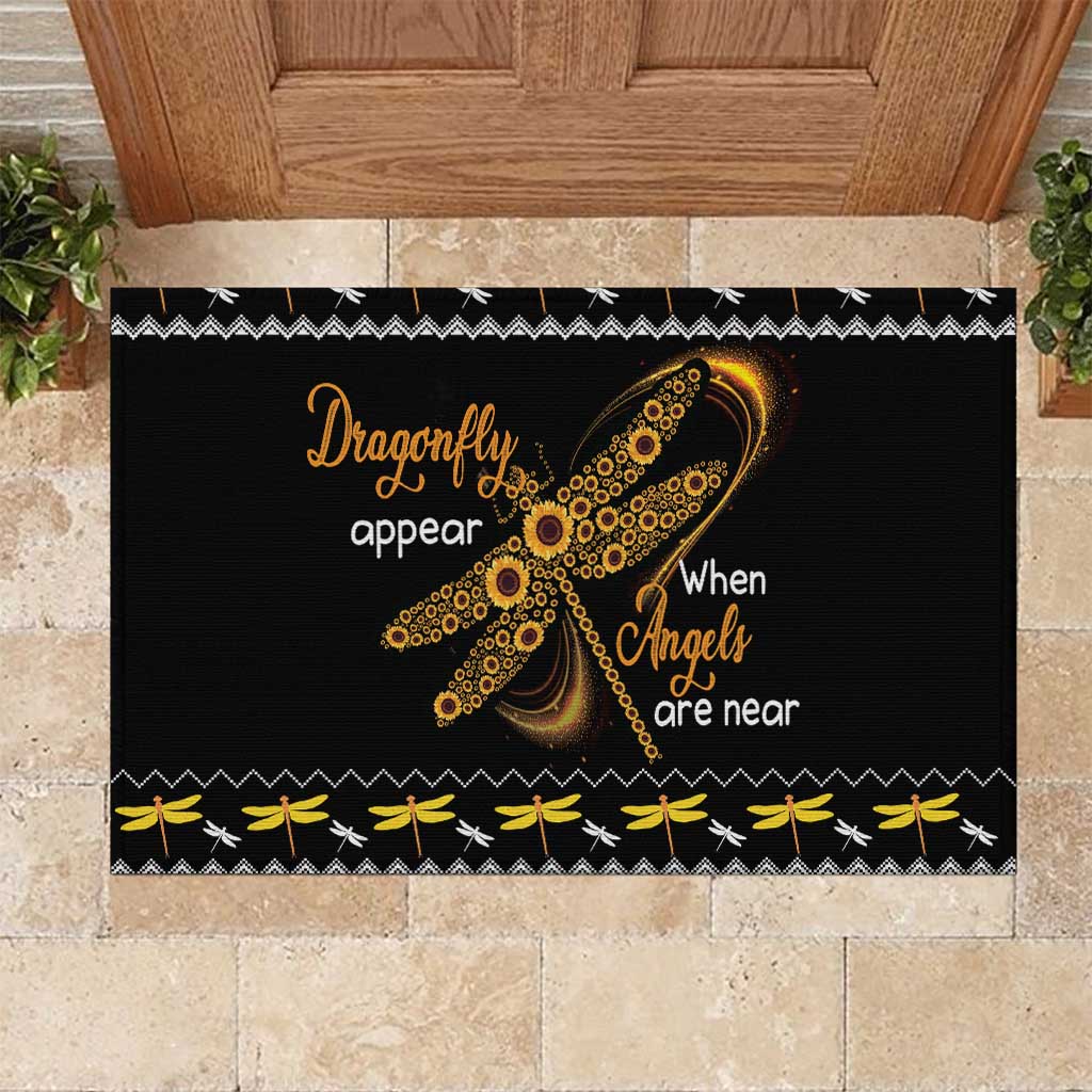 Dragonfly Sunflower Rubber Doormat Dragonfly Appear When Angels Are Near - Wonder Print Shop