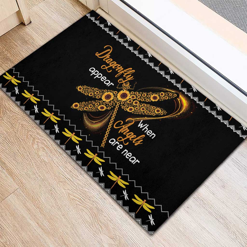 Dragonfly Sunflower Rubber Doormat Dragonfly Appear When Angels Are Near - Wonder Print Shop