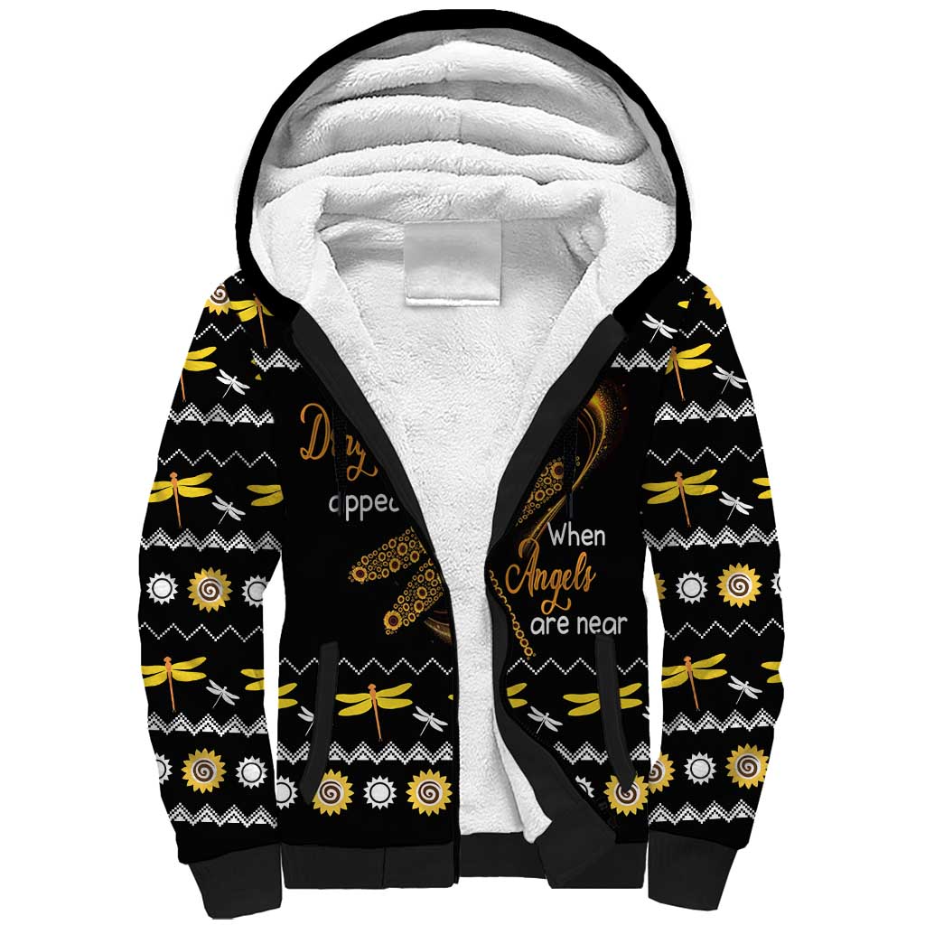 Dragonfly Sunflower Sherpa Hoodie Dragonfly Appear When Angels Are Near - Wonder Print Shop