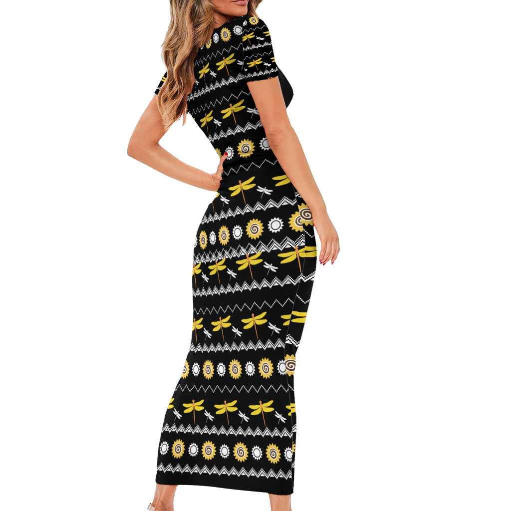 Dragonfly Sunflower Short Sleeve Bodycon Dress Dragonfly Appear When Angels Are Near - Wonder Print Shop