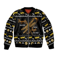 Dragonfly Sunflower Sleeve Zip Bomber Jacket Dragonfly Appear When Angels Are Near - Wonder Print Shop