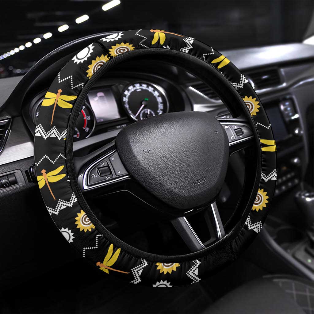 Dragonfly Sunflower Steering Wheel Cover Dragonfly Appear When Angels Are Near - Wonder Print Shop