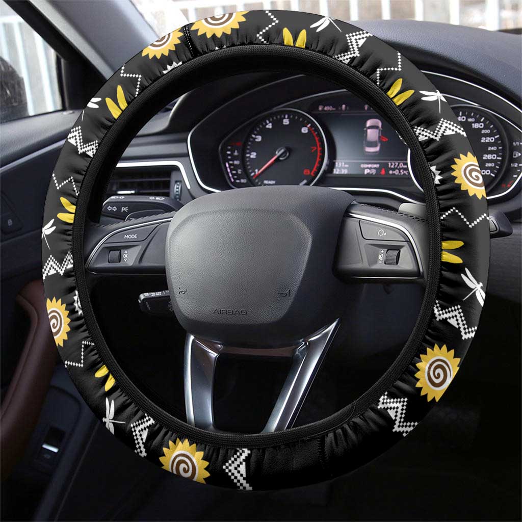 Dragonfly Sunflower Steering Wheel Cover Dragonfly Appear When Angels Are Near - Wonder Print Shop