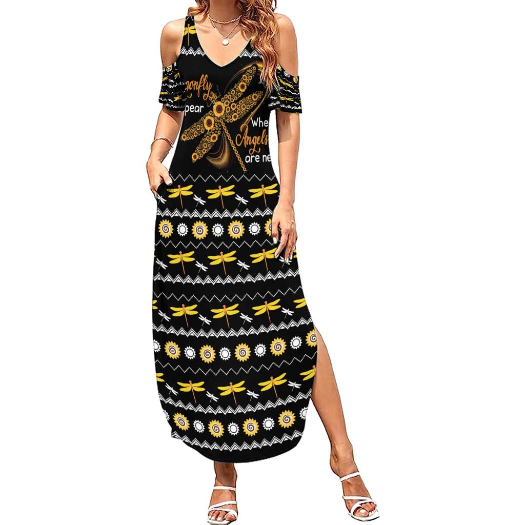 Dragonfly Sunflower Summer Maxi Dress Dragonfly Appear When Angels Are Near - Wonder Print Shop