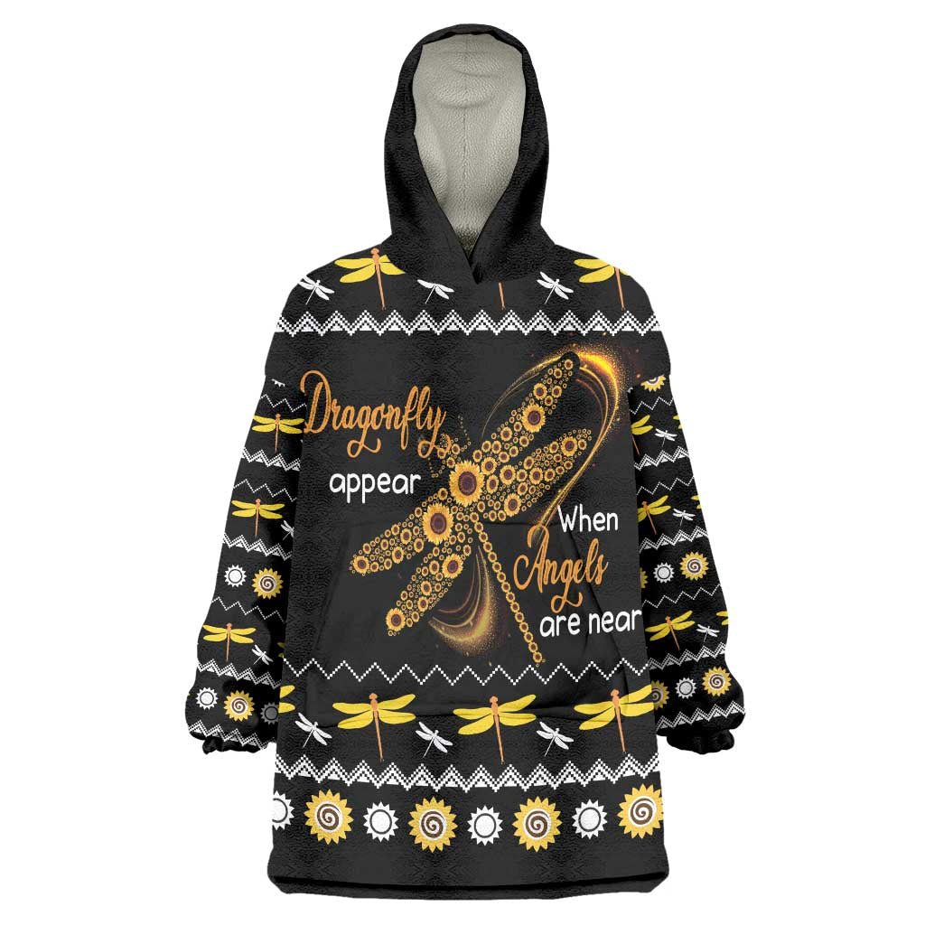 Dragonfly Sunflower Wearable Blanket Hoodie Dragonfly Appear When Angels Are Near - Wonder Print Shop