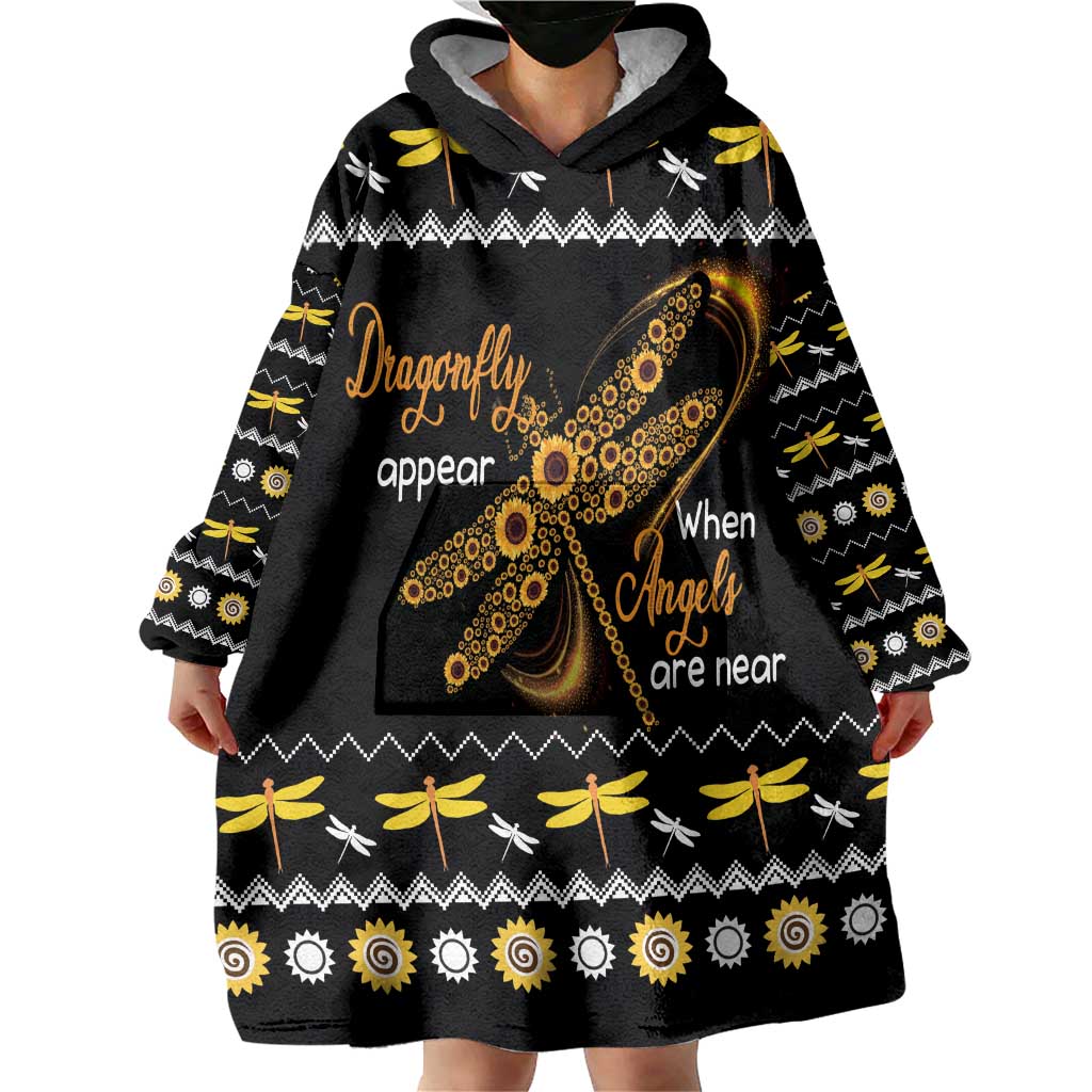 Dragonfly Sunflower Wearable Blanket Hoodie Dragonfly Appear When Angels Are Near - Wonder Print Shop