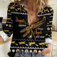 Dragonfly Sunflower Women Casual Shirt Dragonfly Appear When Angels Are Near - Wonder Print Shop
