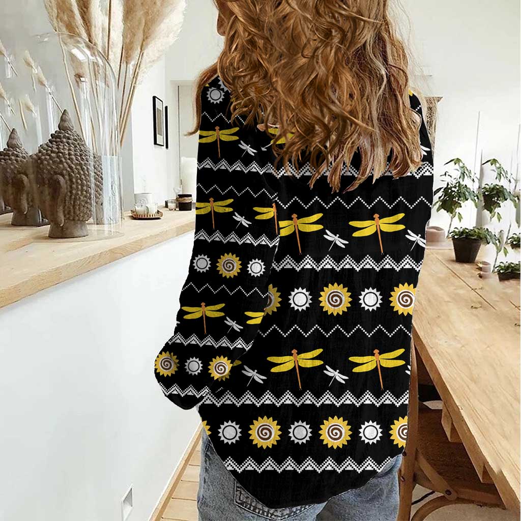 Dragonfly Sunflower Women Casual Shirt Dragonfly Appear When Angels Are Near - Wonder Print Shop