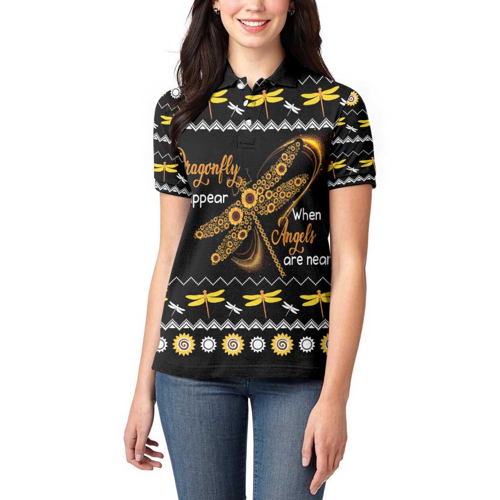 Dragonfly Sunflower Women Polo Shirt Dragonfly Appear When Angels Are Near - Wonder Print Shop
