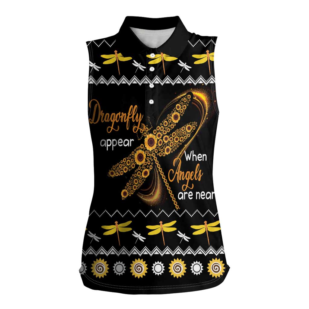 Dragonfly Sunflower Women Sleeveless Polo Shirt Dragonfly Appear When Angels Are Near - Wonder Print Shop