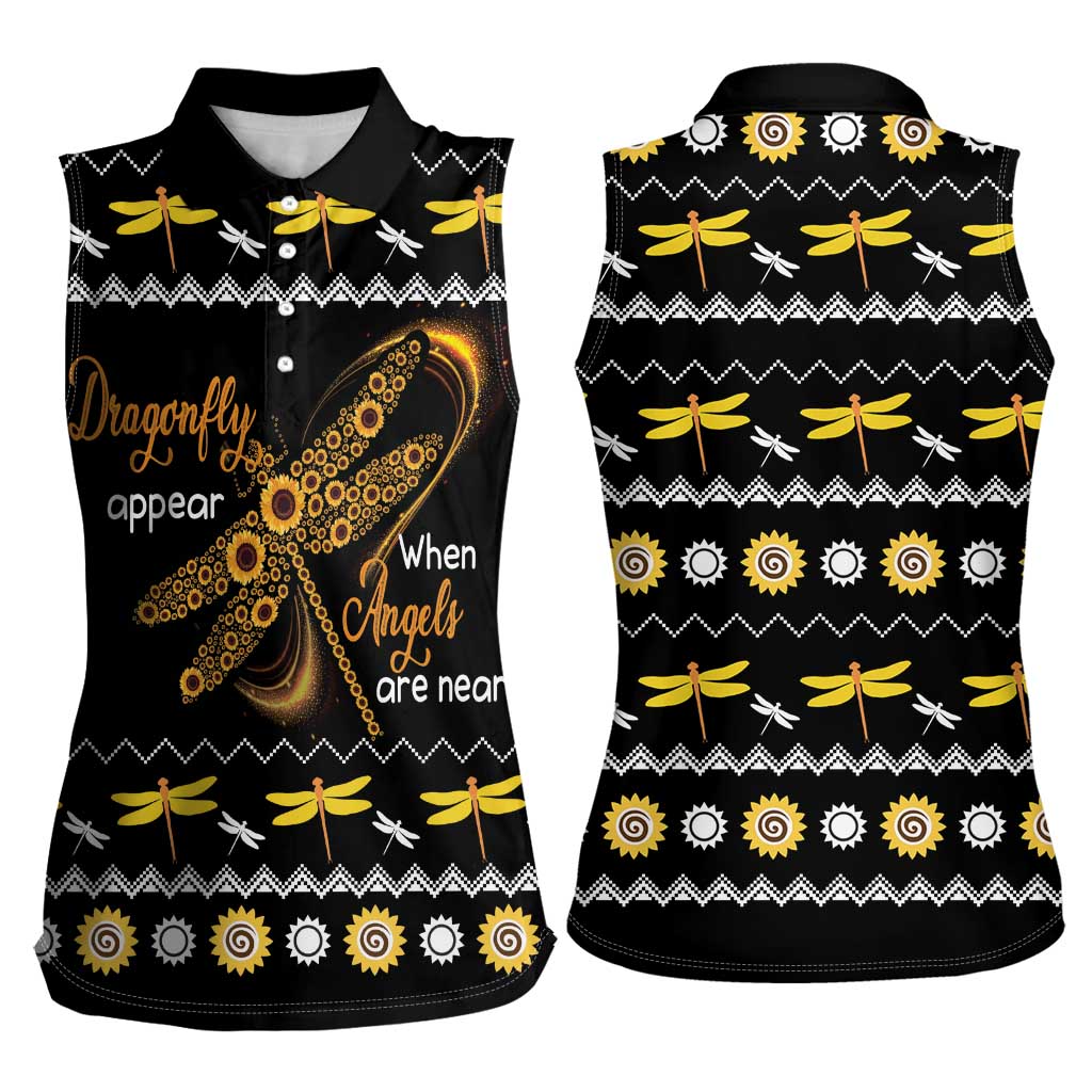 Dragonfly Sunflower Women Sleeveless Polo Shirt Dragonfly Appear When Angels Are Near - Wonder Print Shop