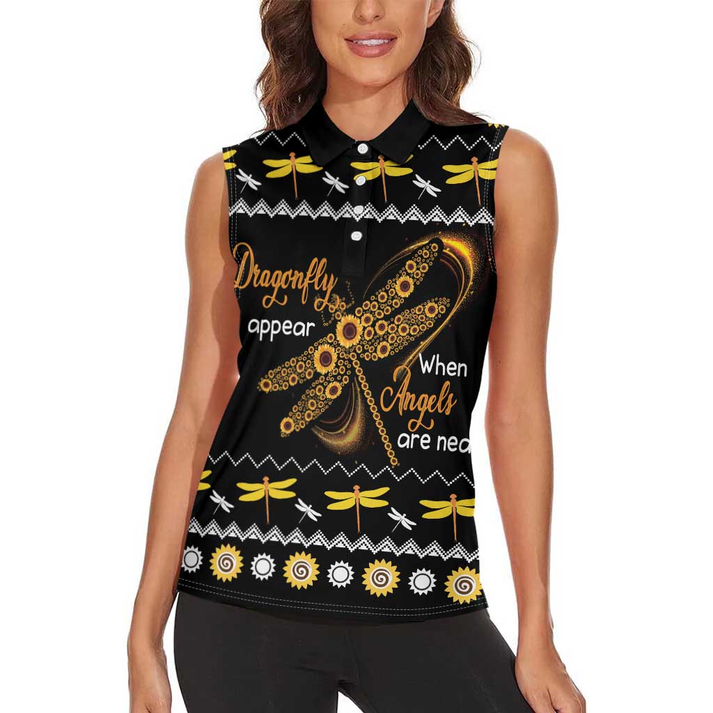 Dragonfly Sunflower Women Sleeveless Polo Shirt Dragonfly Appear When Angels Are Near - Wonder Print Shop
