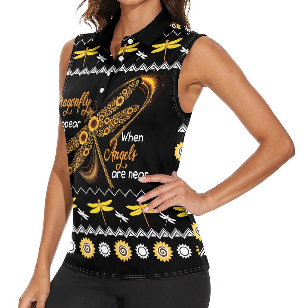 Dragonfly Sunflower Women Sleeveless Polo Shirt Dragonfly Appear When Angels Are Near - Wonder Print Shop