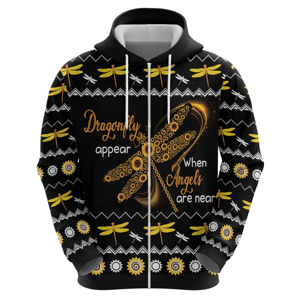 Dragonfly Sunflower Zip Hoodie Dragonfly Appear When Angels Are Near - Wonder Print Shop