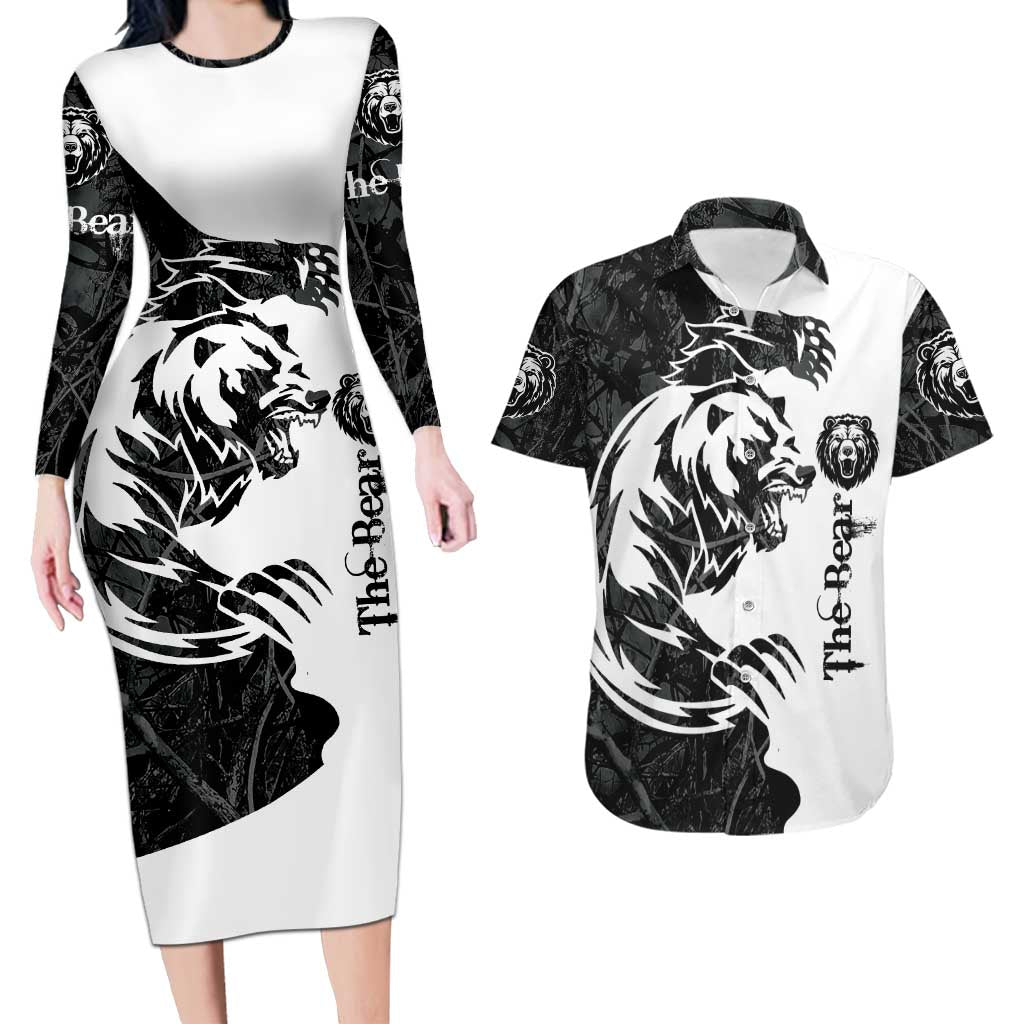 The Bear Tattoo Couples Matching Long Sleeve Bodycon Dress and Hawaiian Shirt Bear In Forest