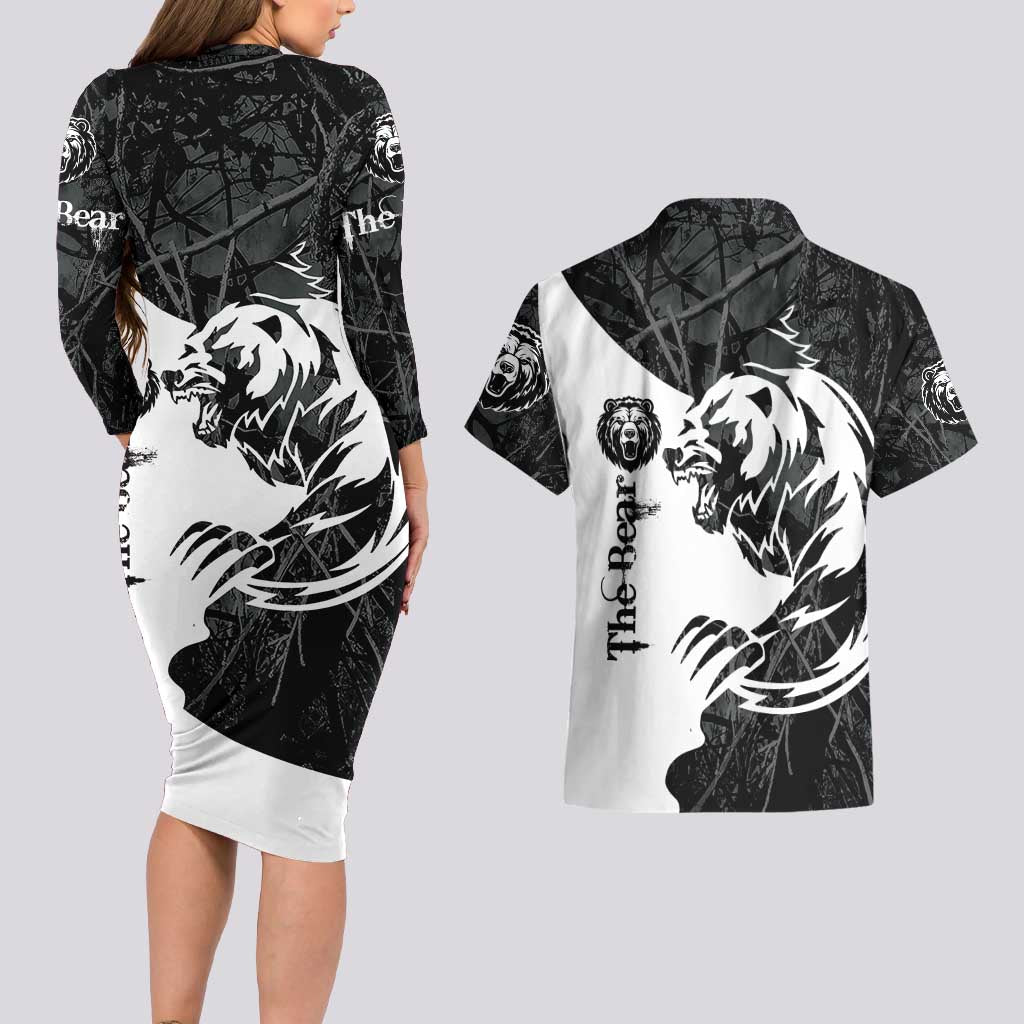 The Bear Tattoo Couples Matching Long Sleeve Bodycon Dress and Hawaiian Shirt Bear In Forest