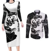 The Bear Tattoo Couples Matching Long Sleeve Bodycon Dress and Long Sleeve Button Shirt Bear In Forest