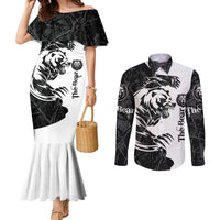 The Bear Tattoo Couples Matching Mermaid Dress and Long Sleeve Button Shirt Bear In Forest
