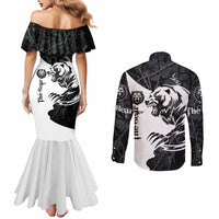 The Bear Tattoo Couples Matching Mermaid Dress and Long Sleeve Button Shirt Bear In Forest