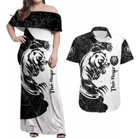 The Bear Tattoo Couples Matching Off Shoulder Maxi Dress and Hawaiian Shirt Bear In Forest