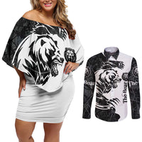 The Bear Tattoo Couples Matching Off Shoulder Short Dress and Long Sleeve Button Shirt Bear In Forest