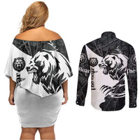 The Bear Tattoo Couples Matching Off Shoulder Short Dress and Long Sleeve Button Shirt Bear In Forest
