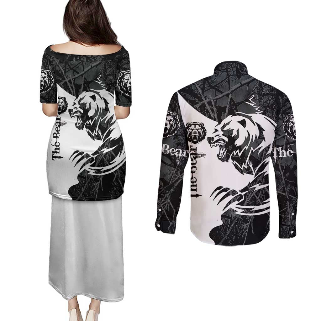 The Bear Tattoo Couples Matching Puletasi and Long Sleeve Button Shirt Bear In Forest