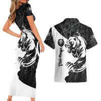 The Bear Tattoo Couples Matching Short Sleeve Bodycon Dress and Hawaiian Shirt Bear In Forest
