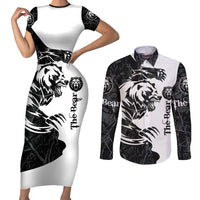 The Bear Tattoo Couples Matching Short Sleeve Bodycon Dress and Long Sleeve Button Shirt Bear In Forest