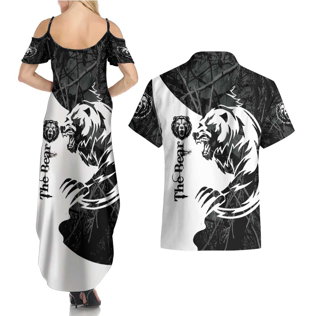 The Bear Tattoo Couples Matching Summer Maxi Dress and Hawaiian Shirt Bear In Forest