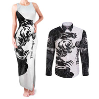 The Bear Tattoo Couples Matching Tank Maxi Dress and Long Sleeve Button Shirt Bear In Forest