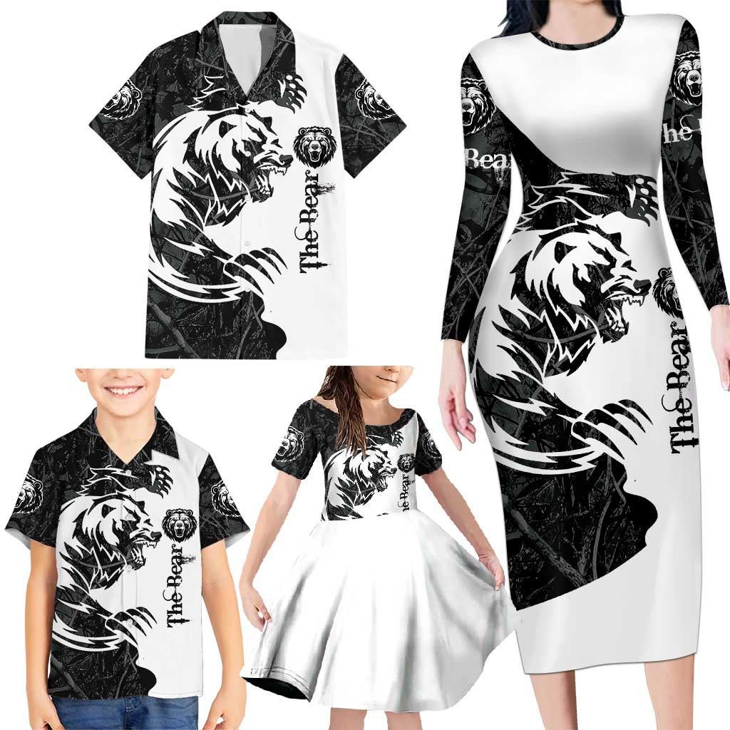 The Bear Tattoo Family Matching Long Sleeve Bodycon Dress and Hawaiian Shirt Bear In Forest