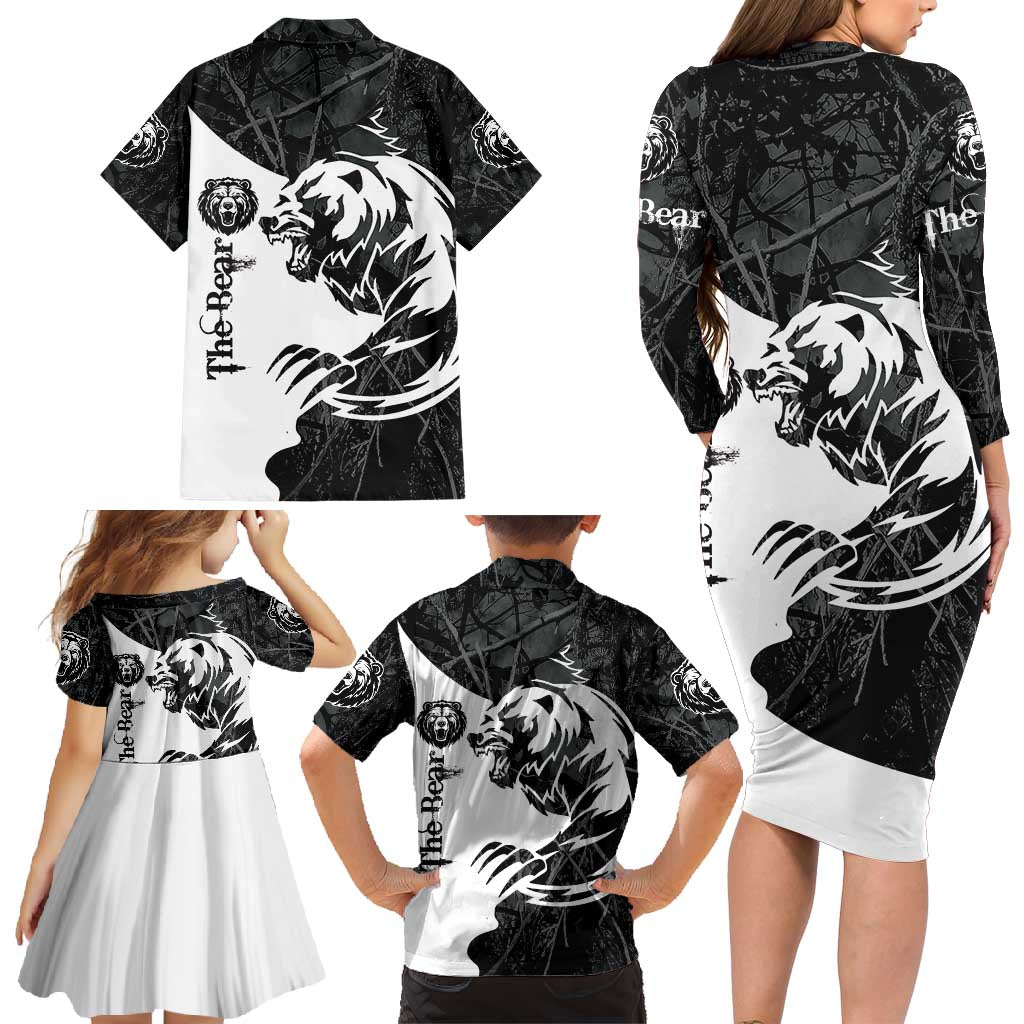 The Bear Tattoo Family Matching Long Sleeve Bodycon Dress and Hawaiian Shirt Bear In Forest