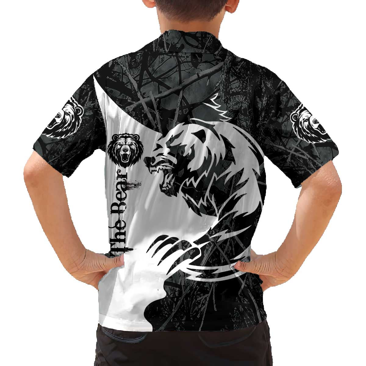 The Bear Tattoo Family Matching Off The Shoulder Long Sleeve Dress and Hawaiian Shirt Bear In Forest