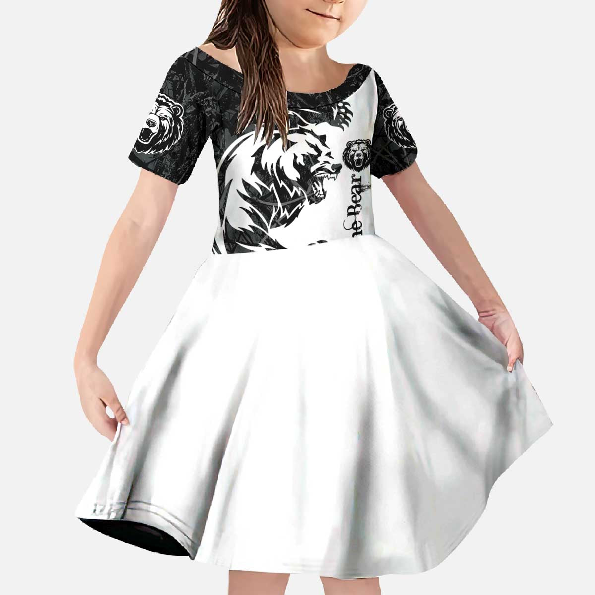 The Bear Tattoo Family Matching Off The Shoulder Long Sleeve Dress and Hawaiian Shirt Bear In Forest