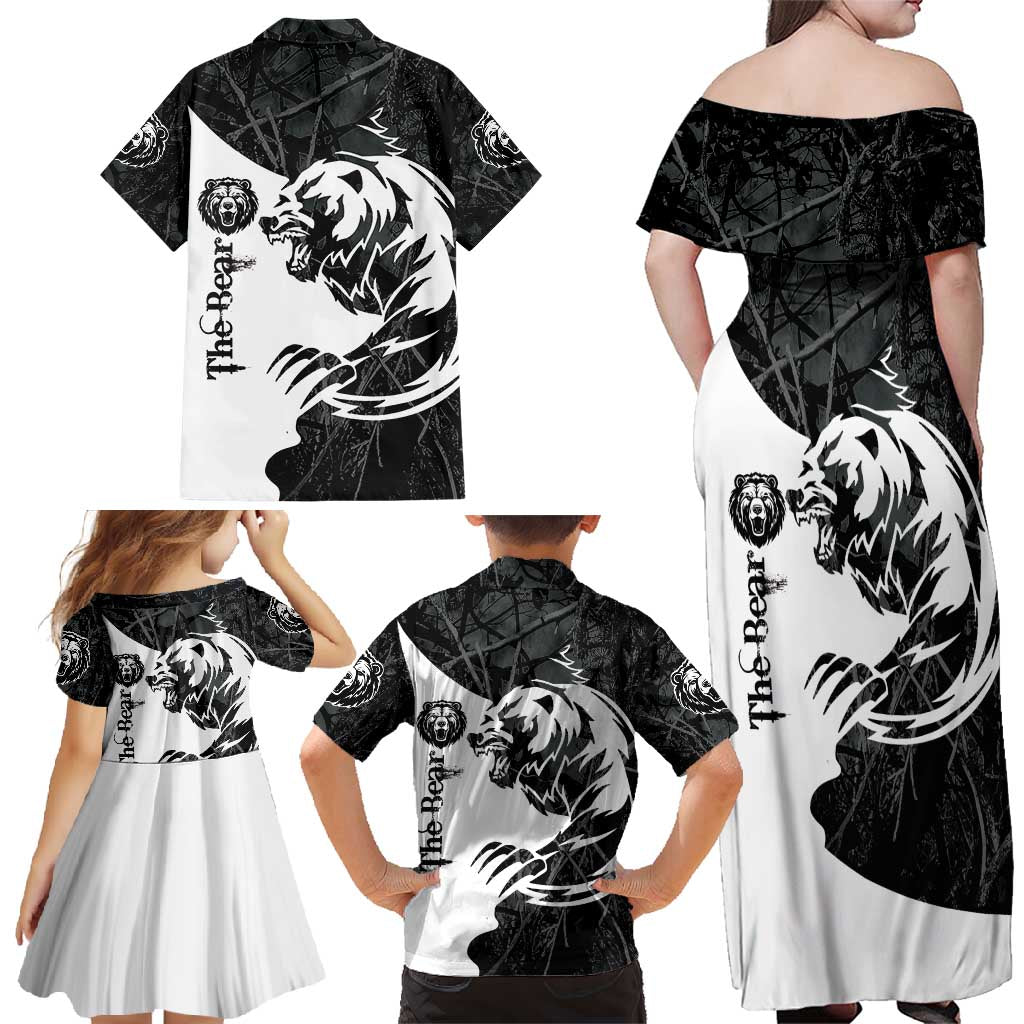 The Bear Tattoo Family Matching Off Shoulder Maxi Dress and Hawaiian Shirt Bear In Forest