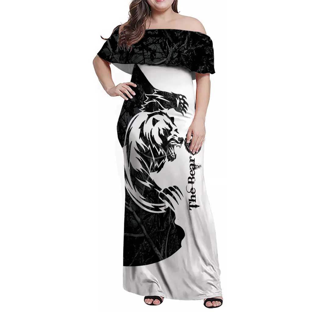 The Bear Tattoo Family Matching Off Shoulder Maxi Dress and Hawaiian Shirt Bear In Forest
