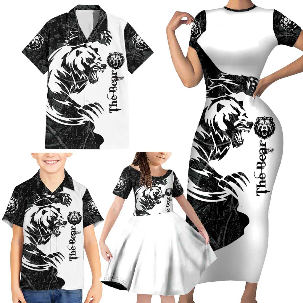 The Bear Tattoo Family Matching Short Sleeve Bodycon Dress and Hawaiian Shirt Bear In Forest