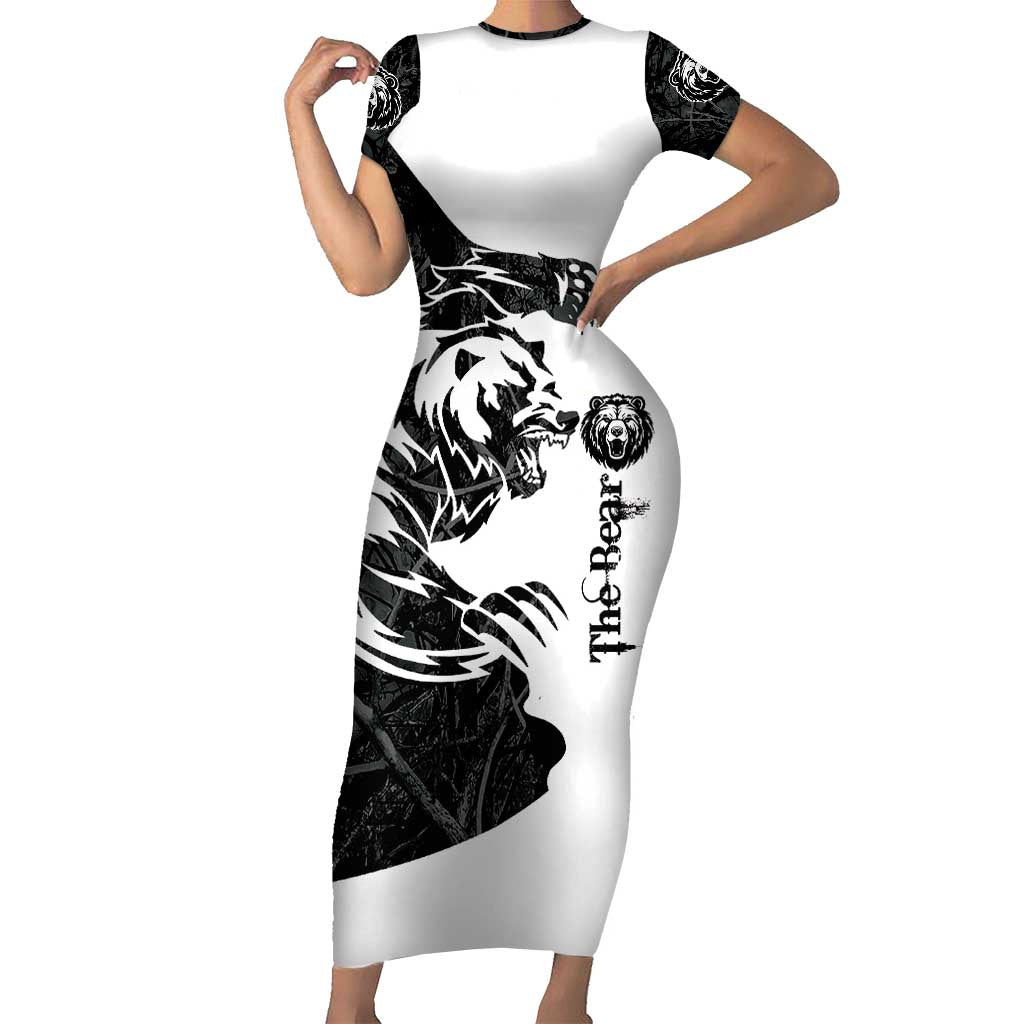 The Bear Tattoo Family Matching Short Sleeve Bodycon Dress and Hawaiian Shirt Bear In Forest