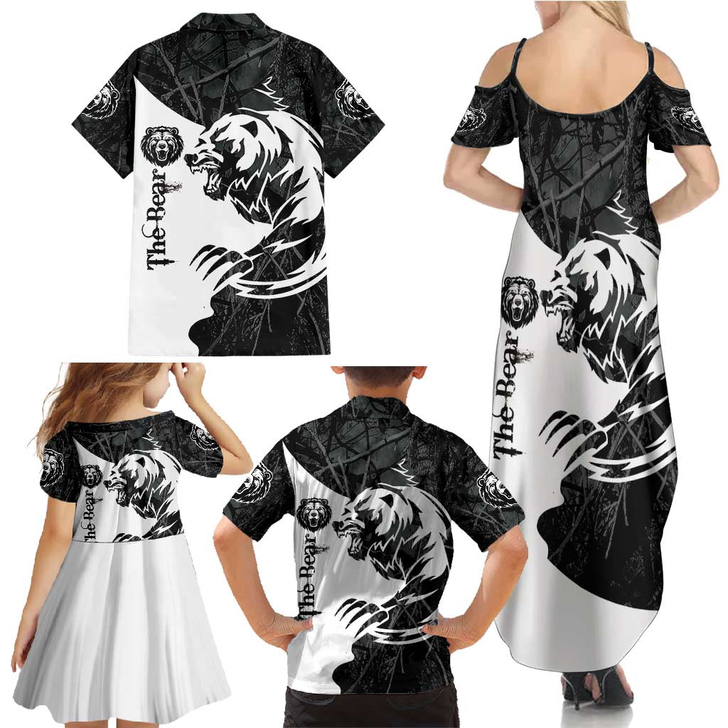 The Bear Tattoo Family Matching Summer Maxi Dress and Hawaiian Shirt Bear In Forest