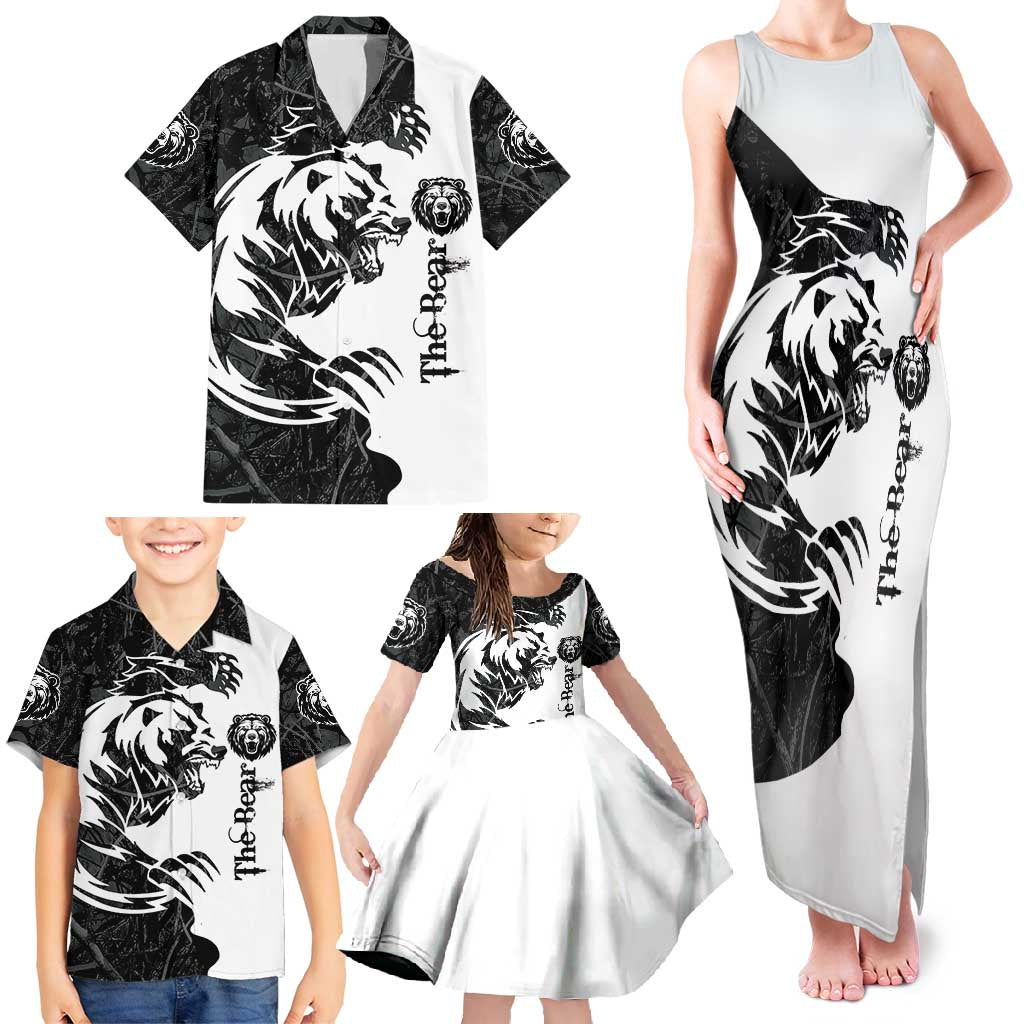 The Bear Tattoo Family Matching Tank Maxi Dress and Hawaiian Shirt Bear In Forest