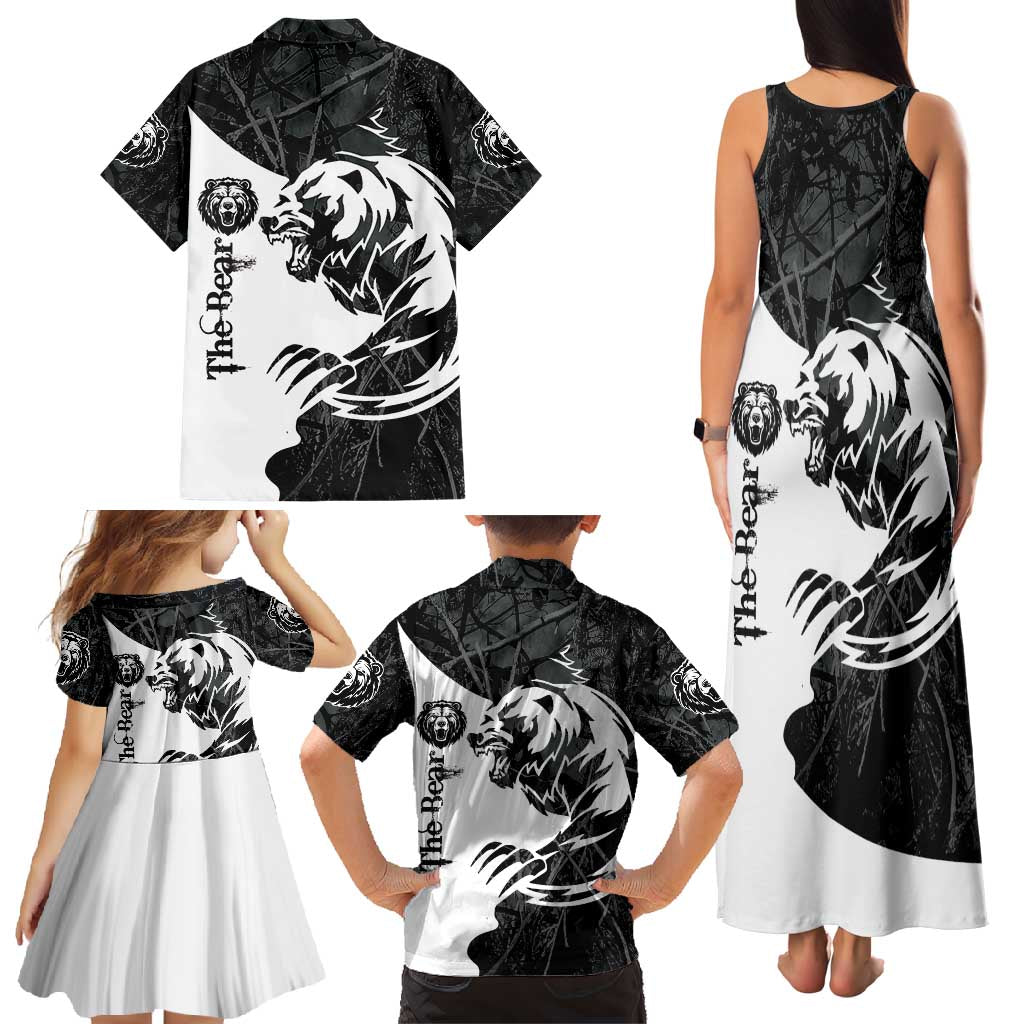 The Bear Tattoo Family Matching Tank Maxi Dress and Hawaiian Shirt Bear In Forest